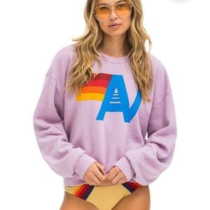 Aviator Nation Lavender Sweater with Rainbow Accents